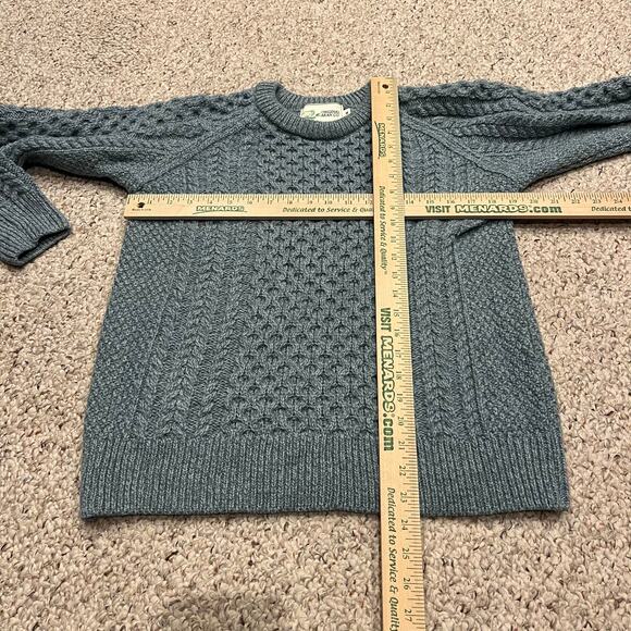 Original Aran Co 100% Wool Cable Knit Chunky Sweater Sz M Blue - Picture 4 of 6